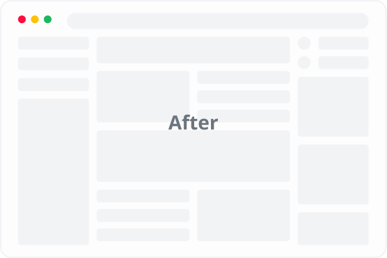 Before and after comparison of a website screen with and without ads